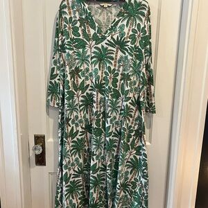 Boden White, Green and Brown Floral Midi Dress